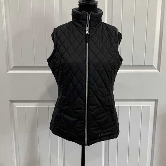 Free Country Sherpa-Fleece Lined Reversable Black Puffer Vest - Picture 1 of 6